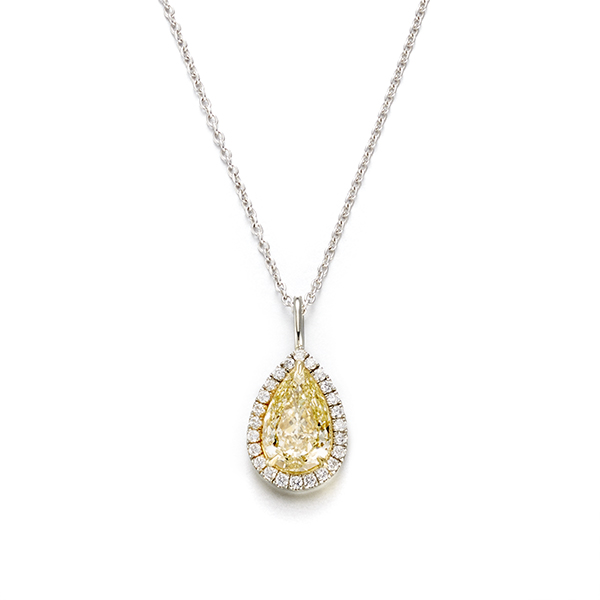 18K Pear Shape Yellow Diamond Halo Pendant